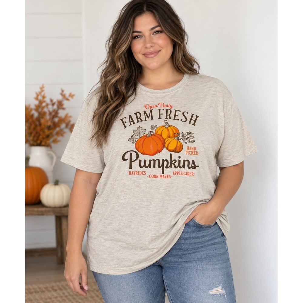 Farm Fresh Pumpkins Graphic Tee Oatmeal Heather XXL 20 Short Sleeve Fall